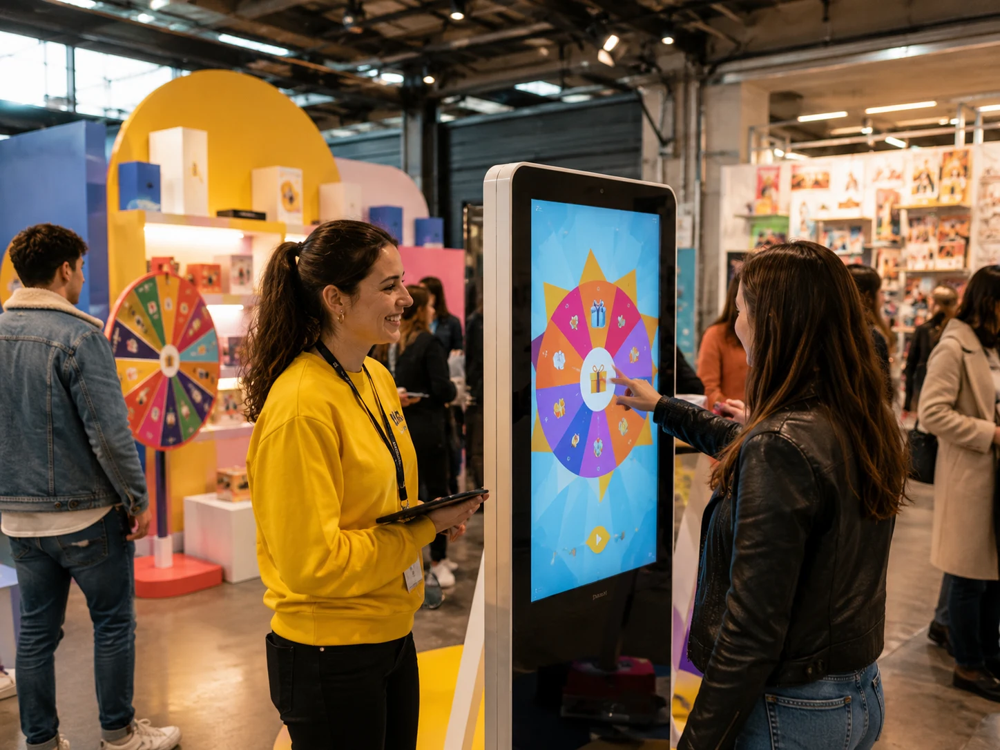 Borne de jeu Winacom animée par une hôtesse lors d’une activation de marque
